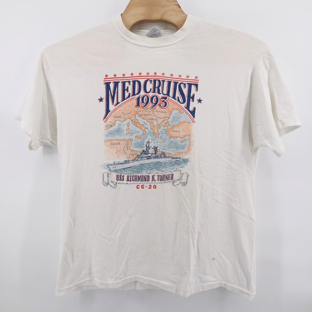 Vintage Hanes 1993 Med Cruise USS Richmond K Turner T-Shirt White Mens XL
